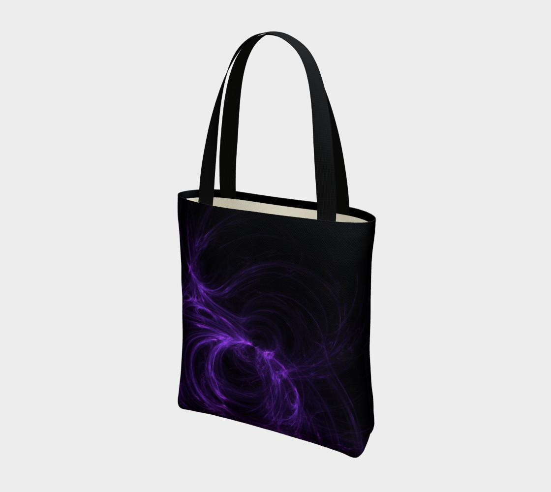 Purple Fractal on Black Tote Bag preview #3