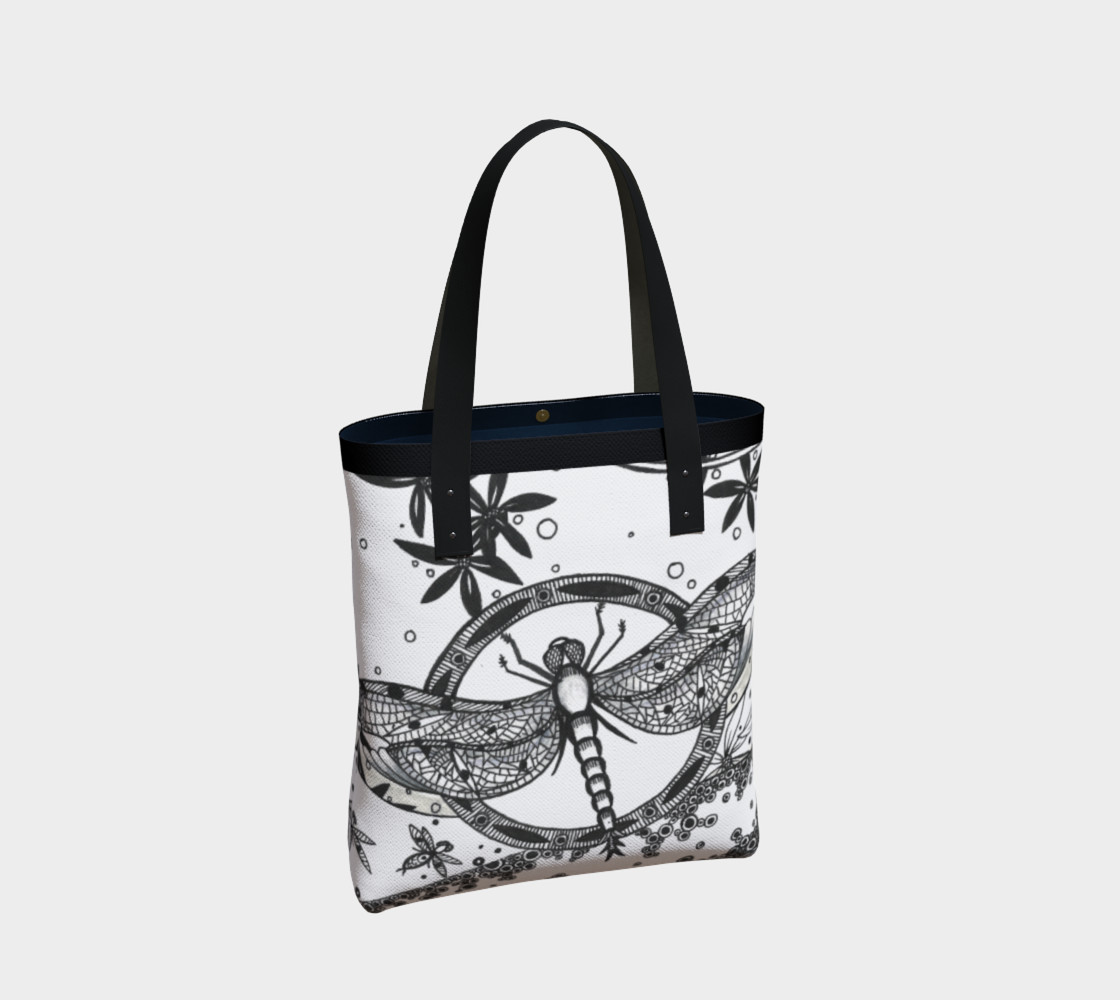 Monochrome Dragonfly Floral Tote Bag preview #2