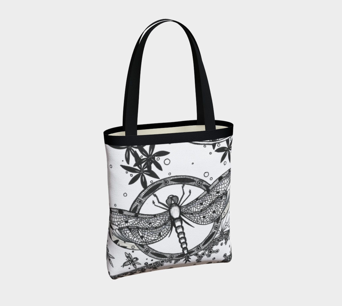 Monochrome Dragonfly Floral Tote Bag preview #4