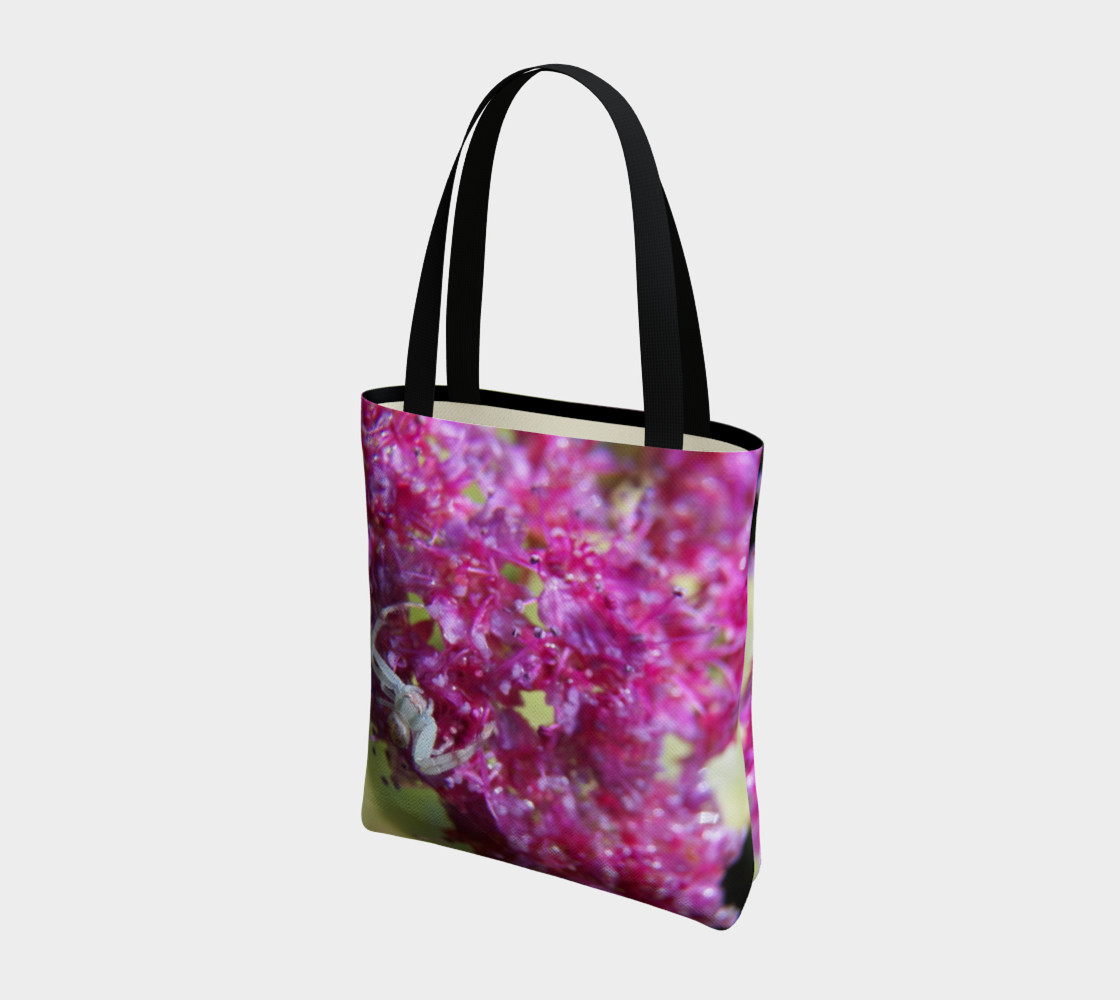Aperçu de Pink Spirea and Green Crab Spider Tote Bag #3