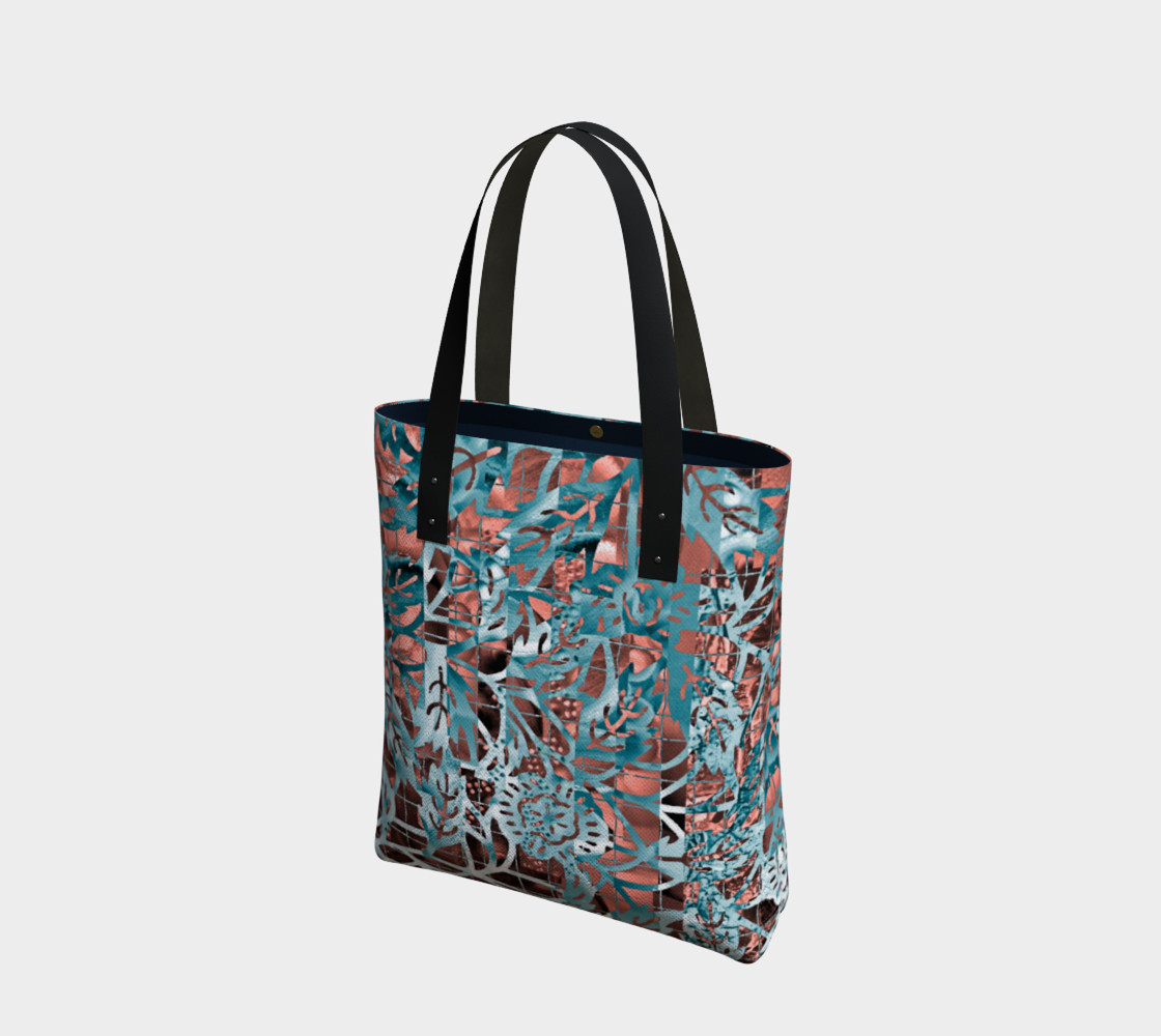 Aperçu de Blue Peach Floral Tote 180122 #1