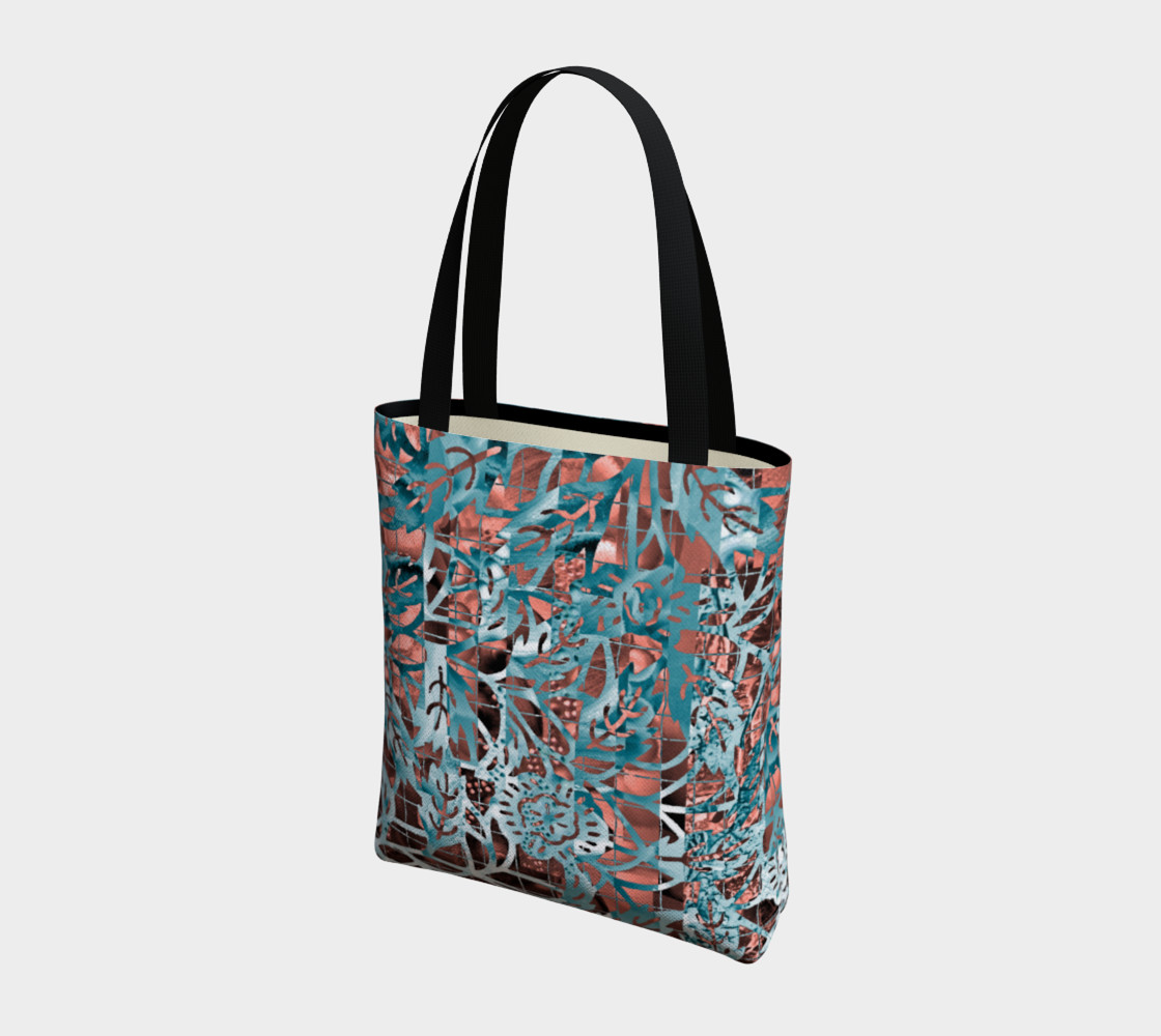 Aperçu de Blue Peach Floral Tote 180122 #3
