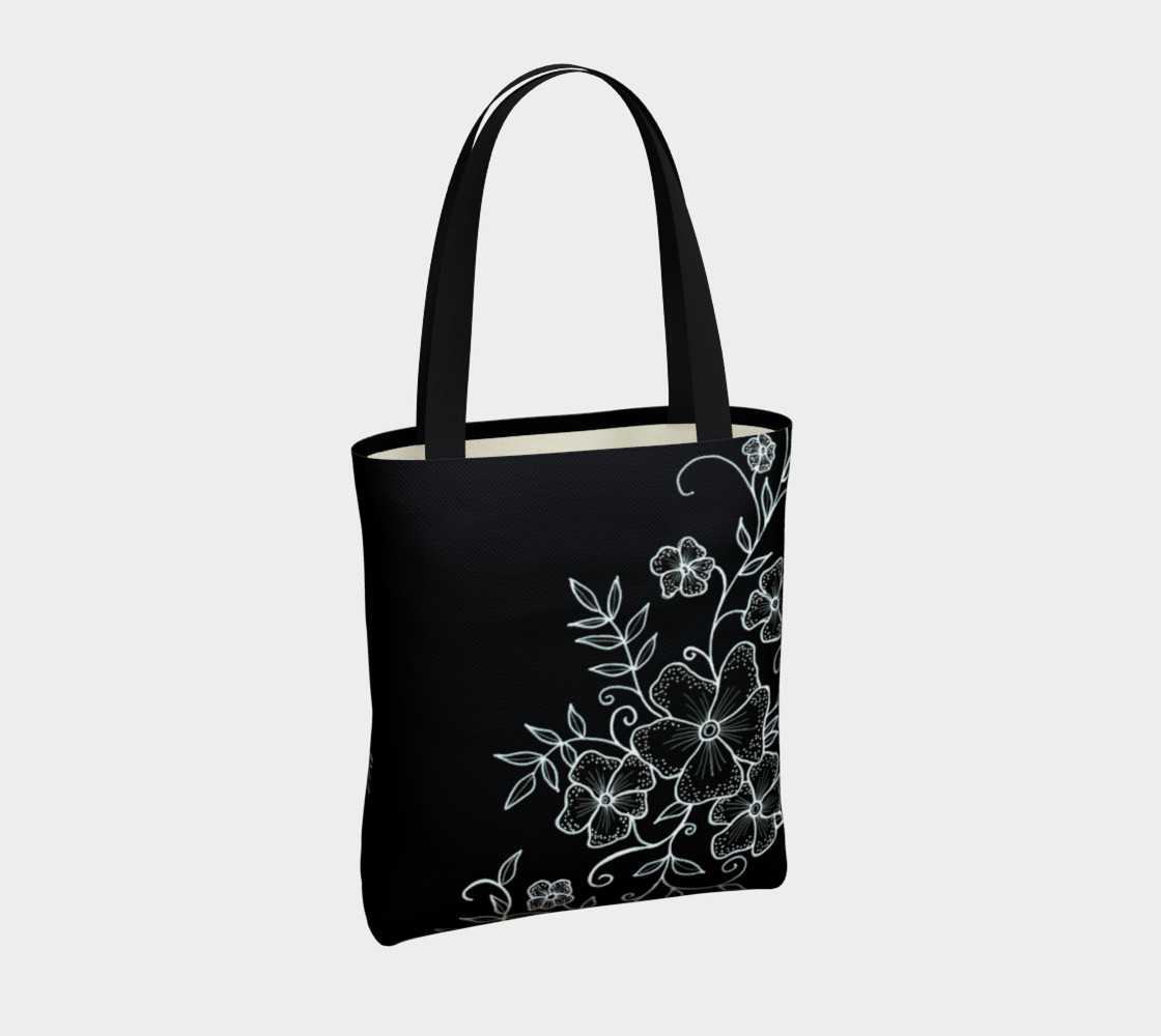 Black and White Floral Ornaments Tote Bag preview #4