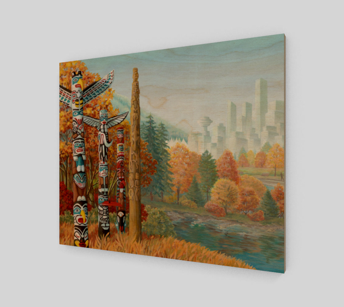 Vancouver Totem Landscape Cityscape Painting Printed on Canvas preview #1