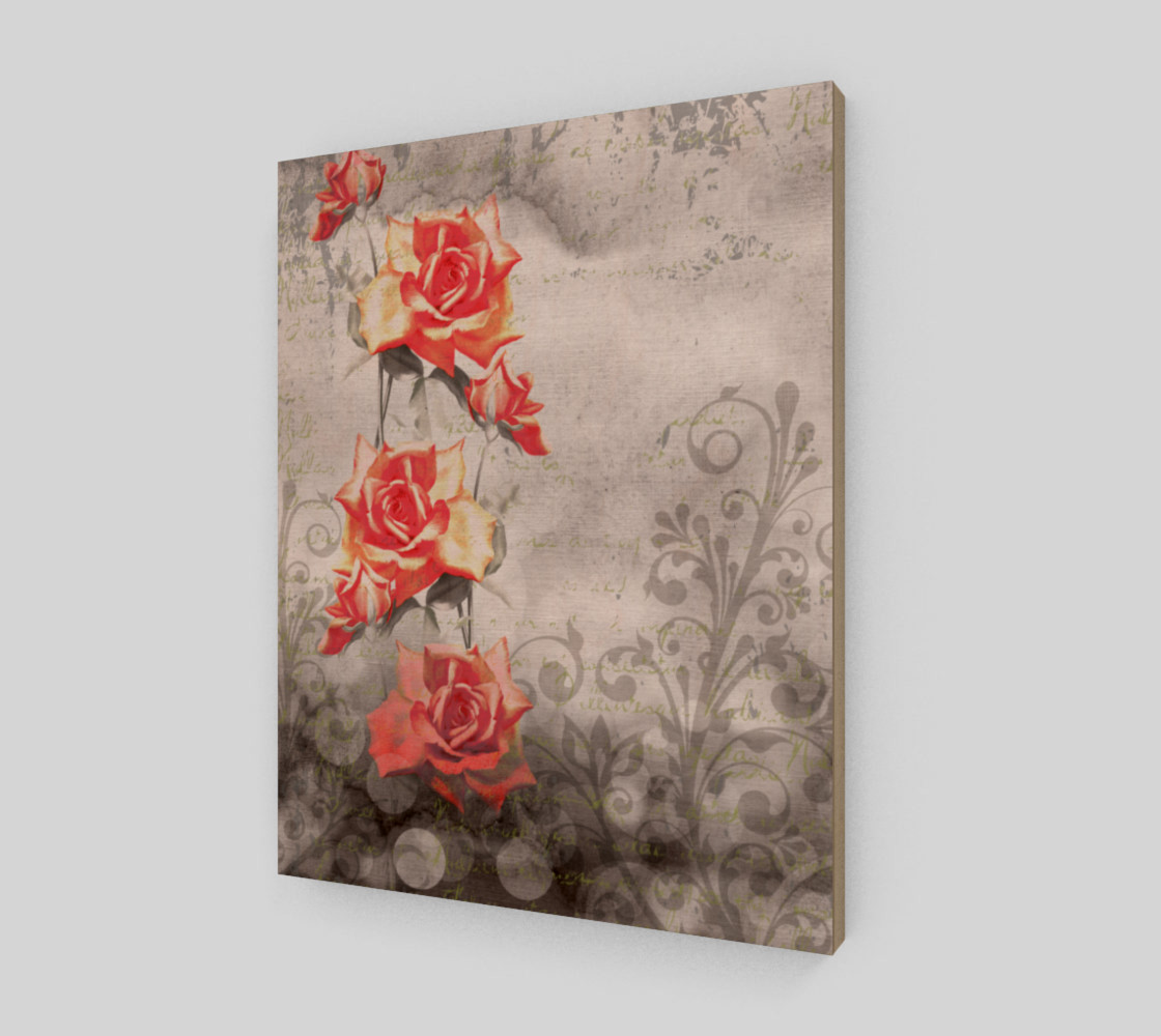 Vintage Red Rose Grey Floral Wall Art preview #2