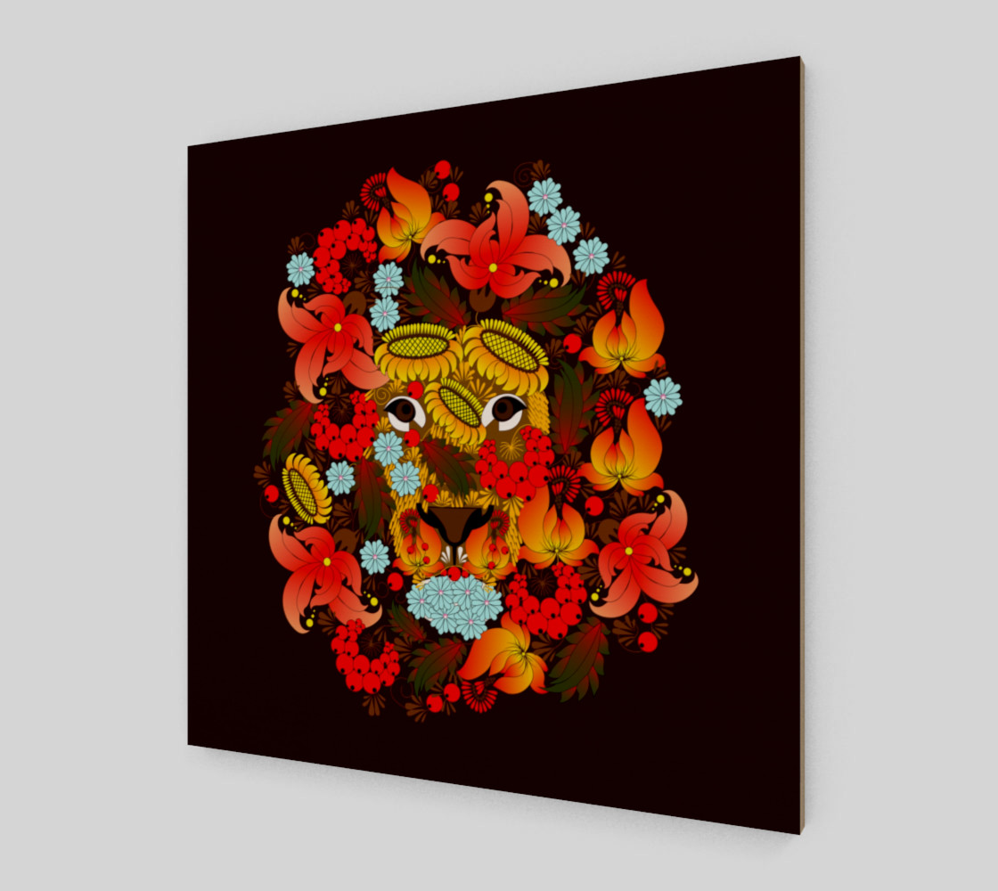 Lion , which consists of the flowers on a black background. Petrikovskaya painting, Ukrainian painting preview #2
