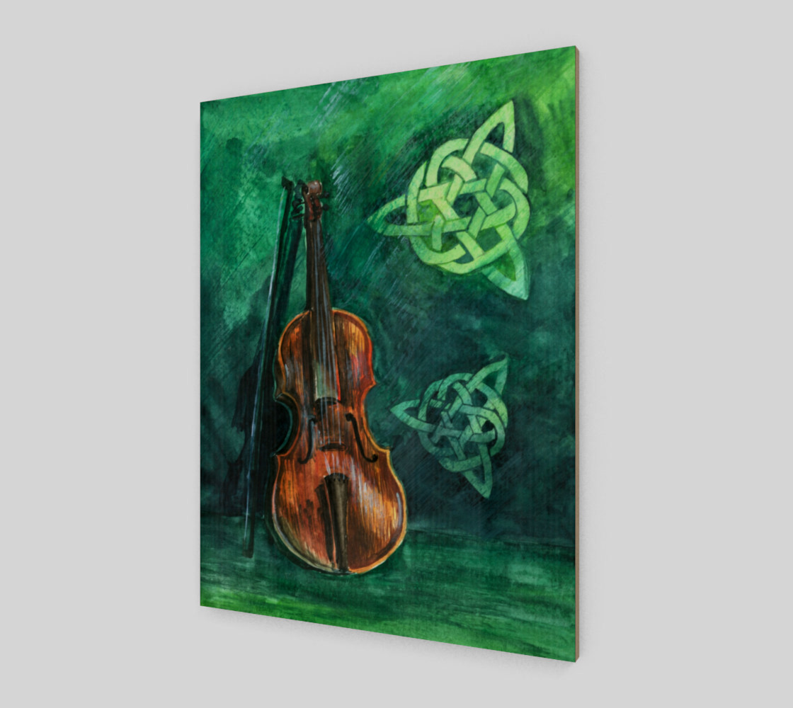 Irish violin (fiddle) on emerald background with celtic ornament Miniature #3