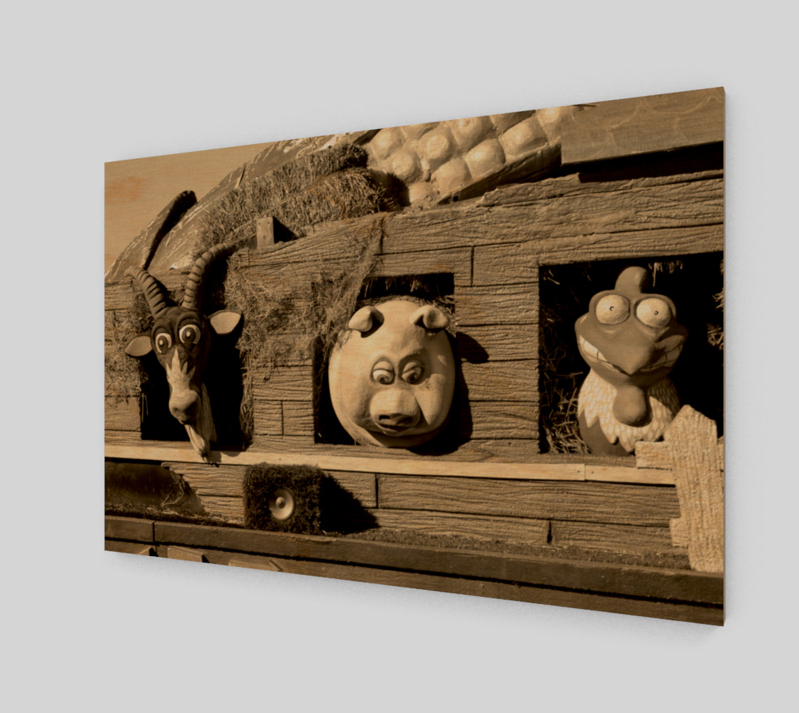 Barnyard Float-Goat, Pig, & Chicken-Sepia Toned Wall Art preview #1