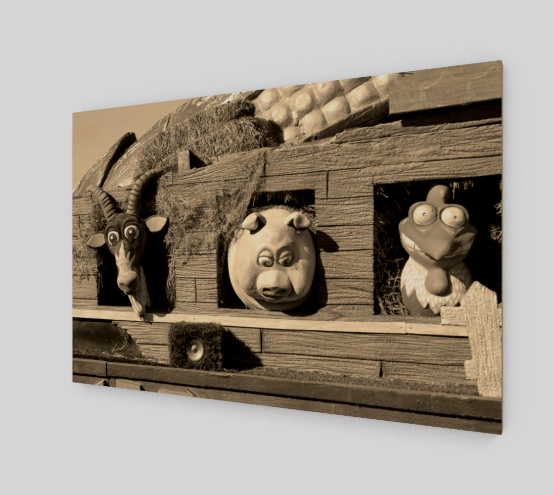 Barnyard Float-Goat, Pig, & Chicken-Sepia Toned Wall Art preview #2