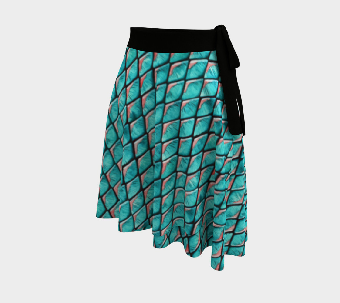 Aperçu de Teal blue and coral pink arapaima mermaid scales pattern Wrap Skirt #2