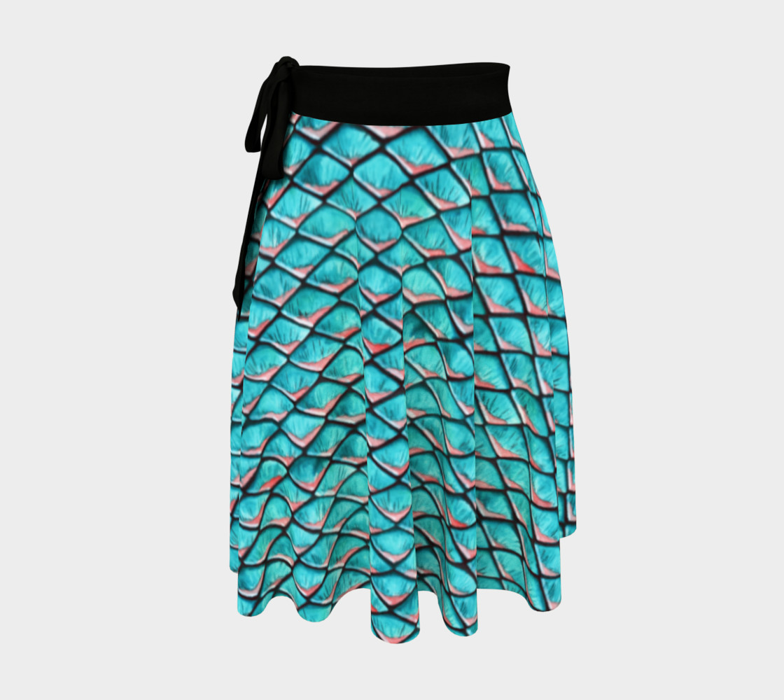 Aperçu de Teal blue and coral pink arapaima mermaid scales pattern Wrap Skirt #1