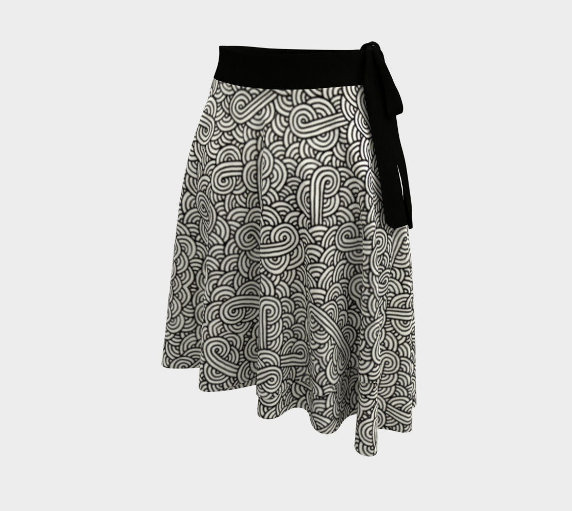 Aperçu de Black and white swirls doodles Wrap Skirt #2