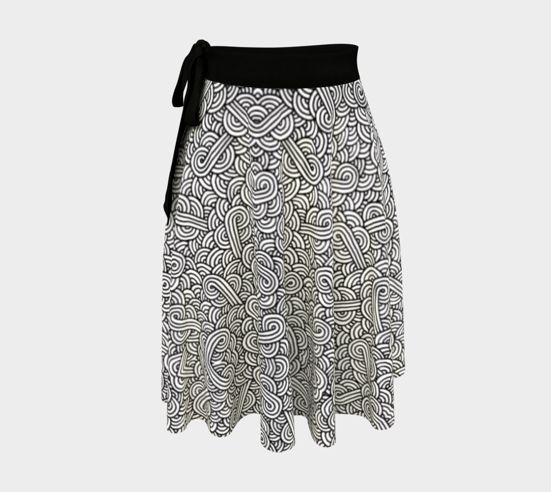 Aperçu 3D de Black and white swirls doodles Wrap Skirt