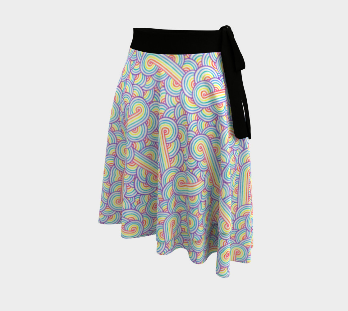 Aperçu de Rainbow and white swirls doodles Wrap Skirt #2