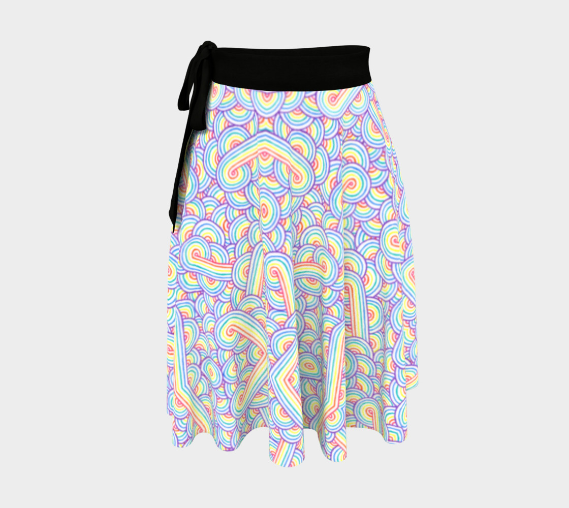 Rainbow and white swirls doodles Wrap Skirt Miniature #2
