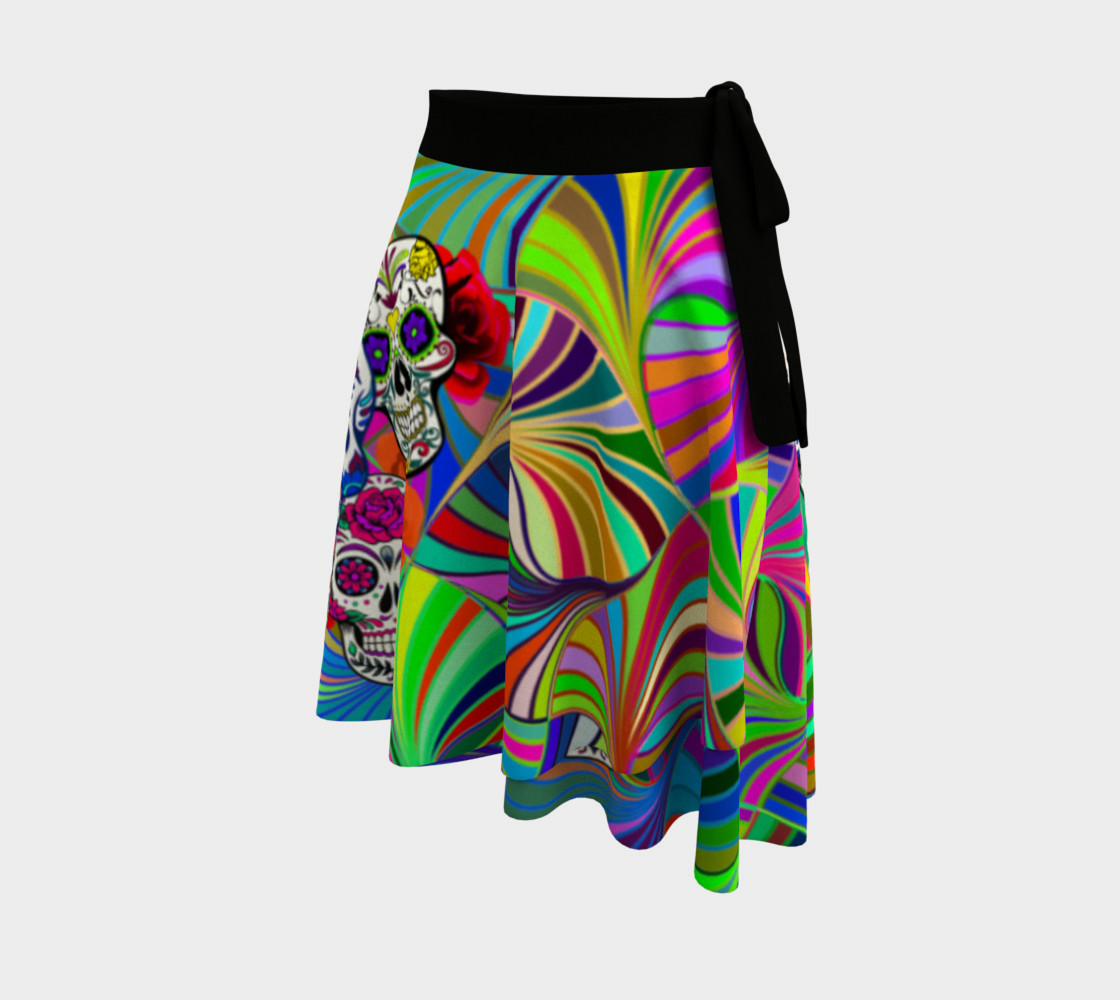 Sugar Skulls Circular Colorful Geometric Abstract Wrap Skirt, AOWSGD preview #2