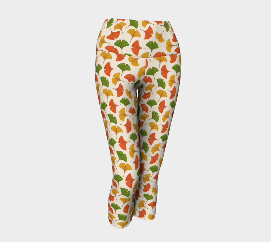 Fall ginkgo biloba leaves pattern Yoga Capris preview #1