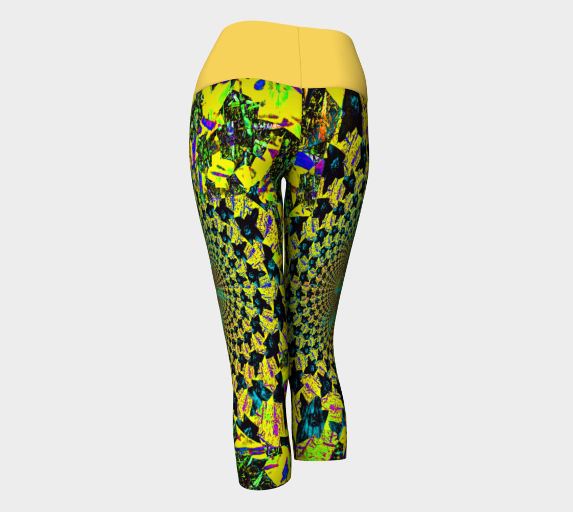 Yellow Flower Fractal and Kaleidoscope Art Yoga Capris preview #3