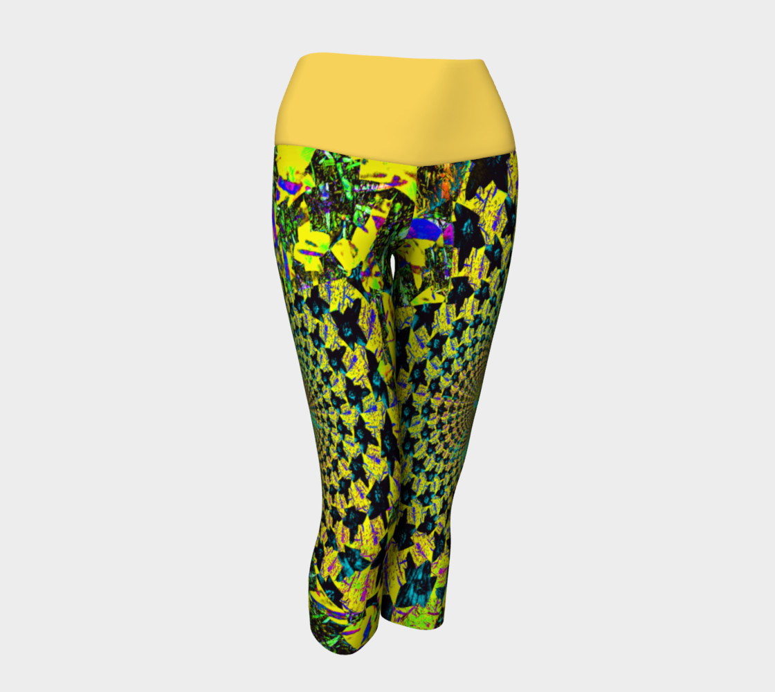 Yellow Flower Fractal and Kaleidoscope Art Yoga Capris preview #1