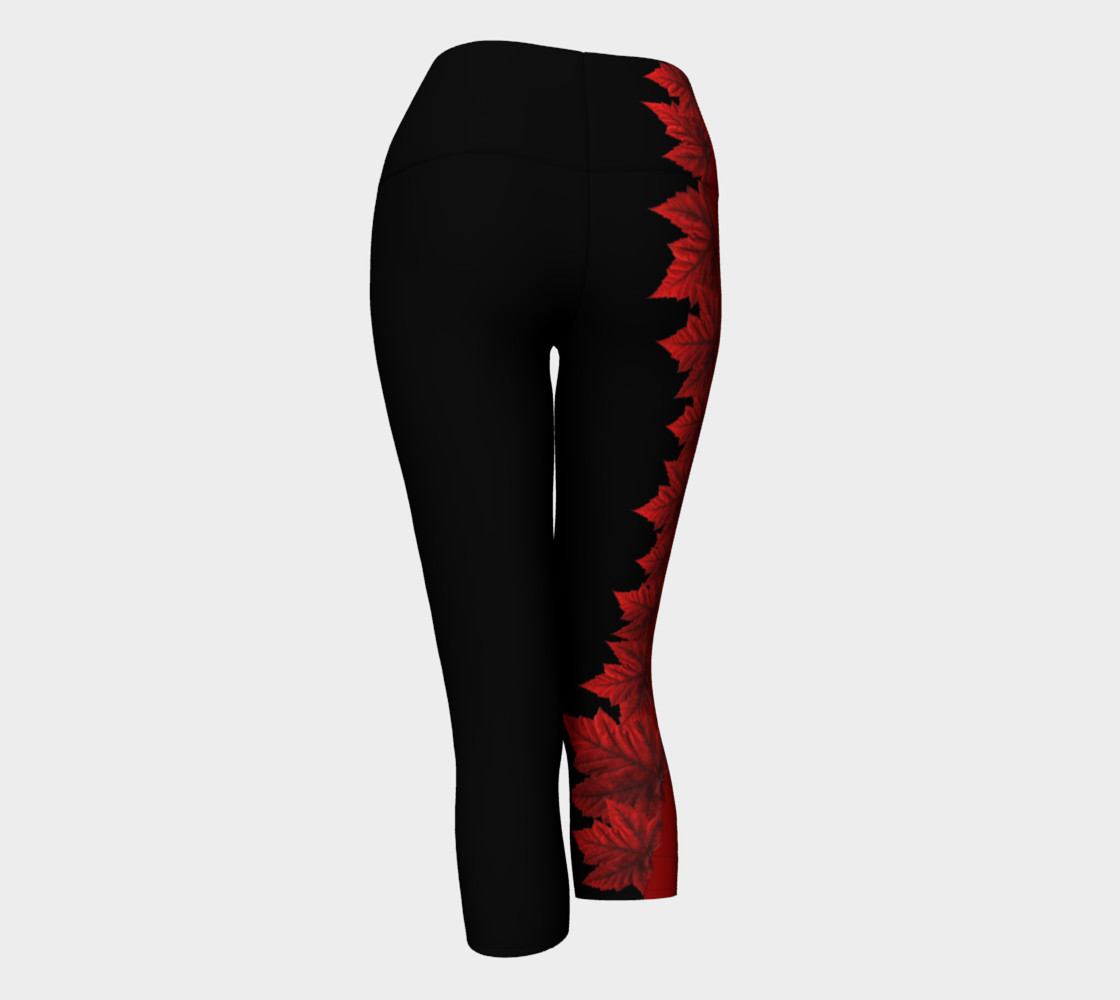 Canada Maple Leaf Yoga Pants Capris - Black preview #3