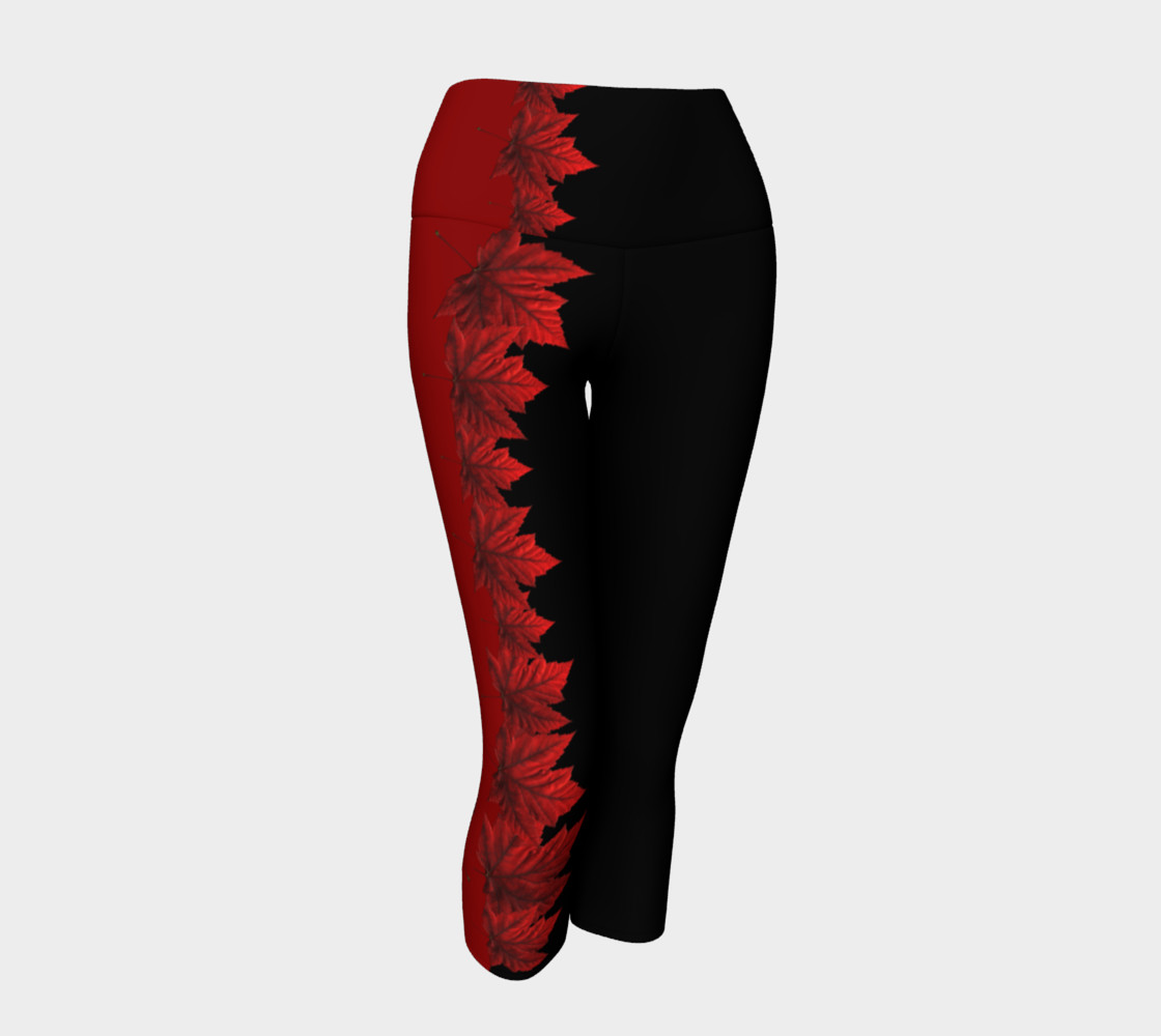 Aperçu 3D de Canada Maple Leaf Yoga Pants Capris - Black