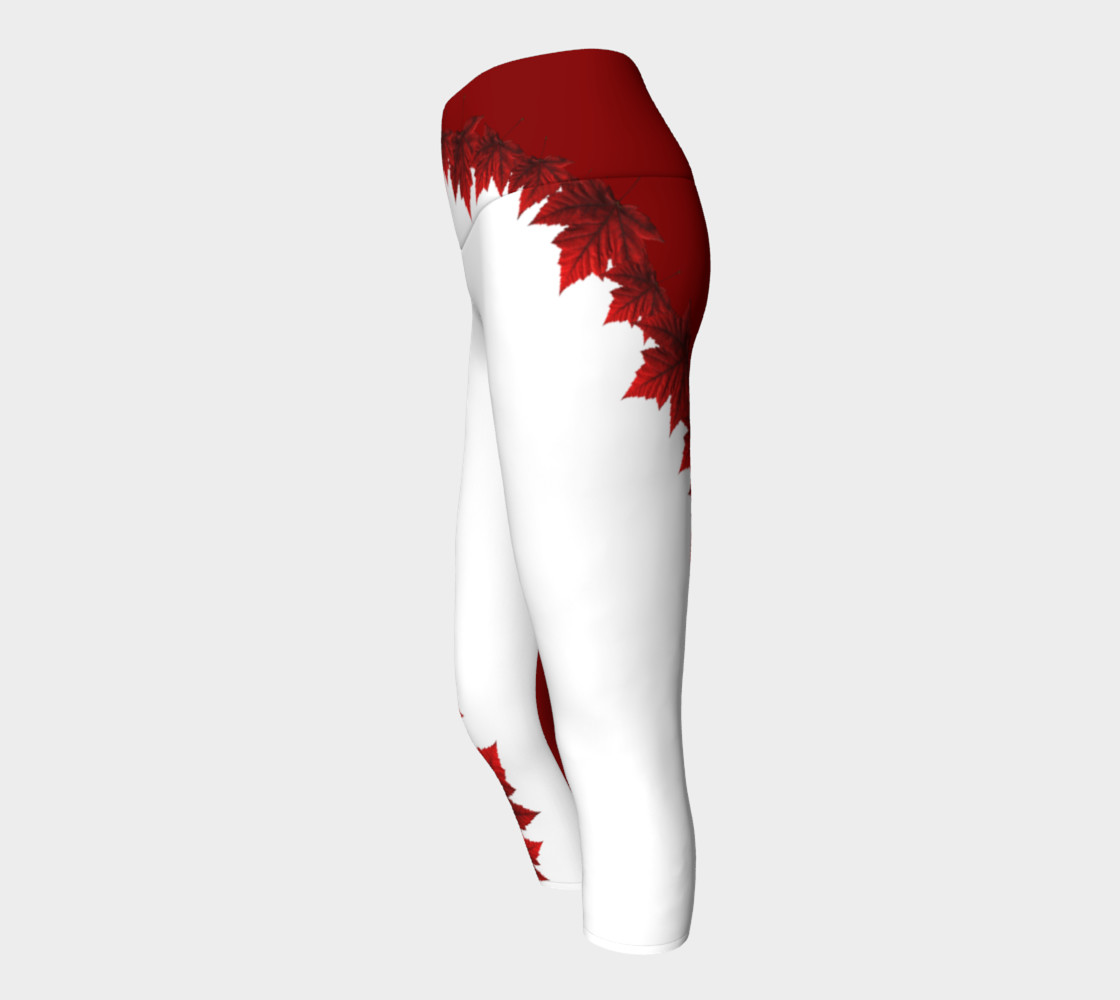 Canada Maple Leaf Yoga Pants Capris - White Miniature #3