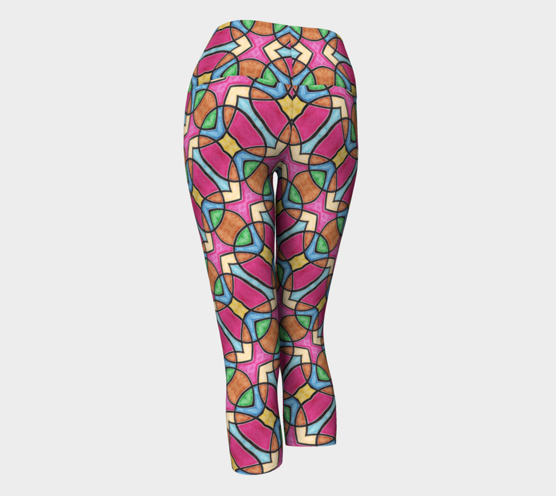 Red Nouveau Stained Glass Yoga Capris preview #3