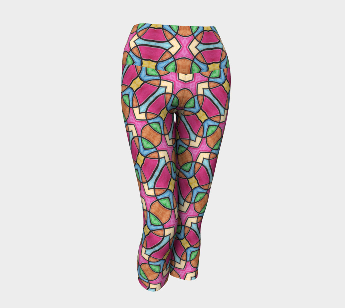 Red Nouveau Stained Glass Yoga Capris preview #1