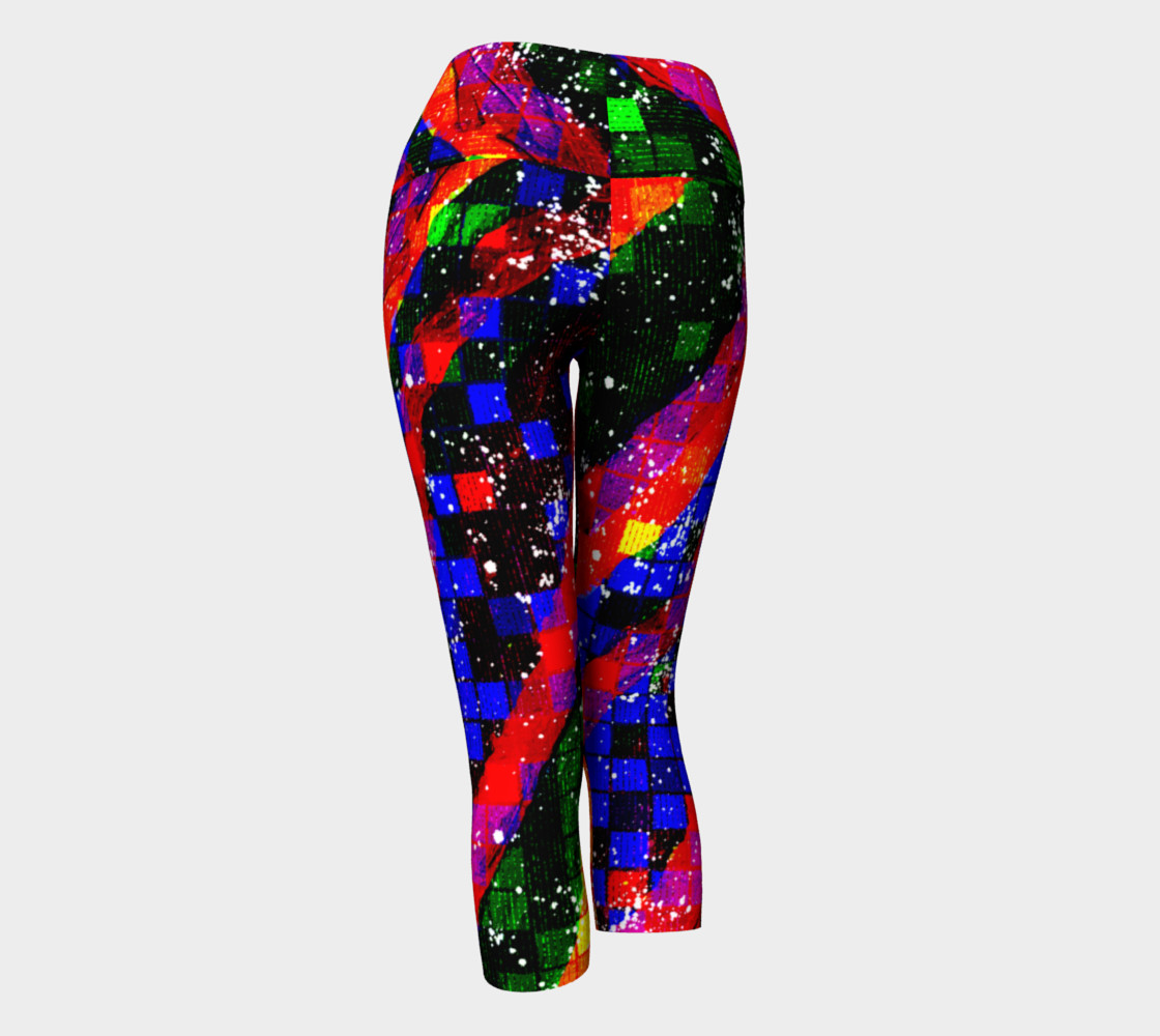 Fiery Colorful Grunge Squares and Stripes Capri Yoga Pants preview #3