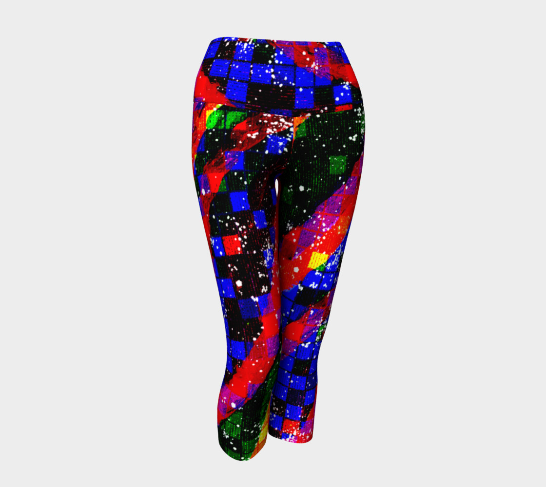 Fiery Colorful Grunge Squares and Stripes Capri Yoga Pants preview #1