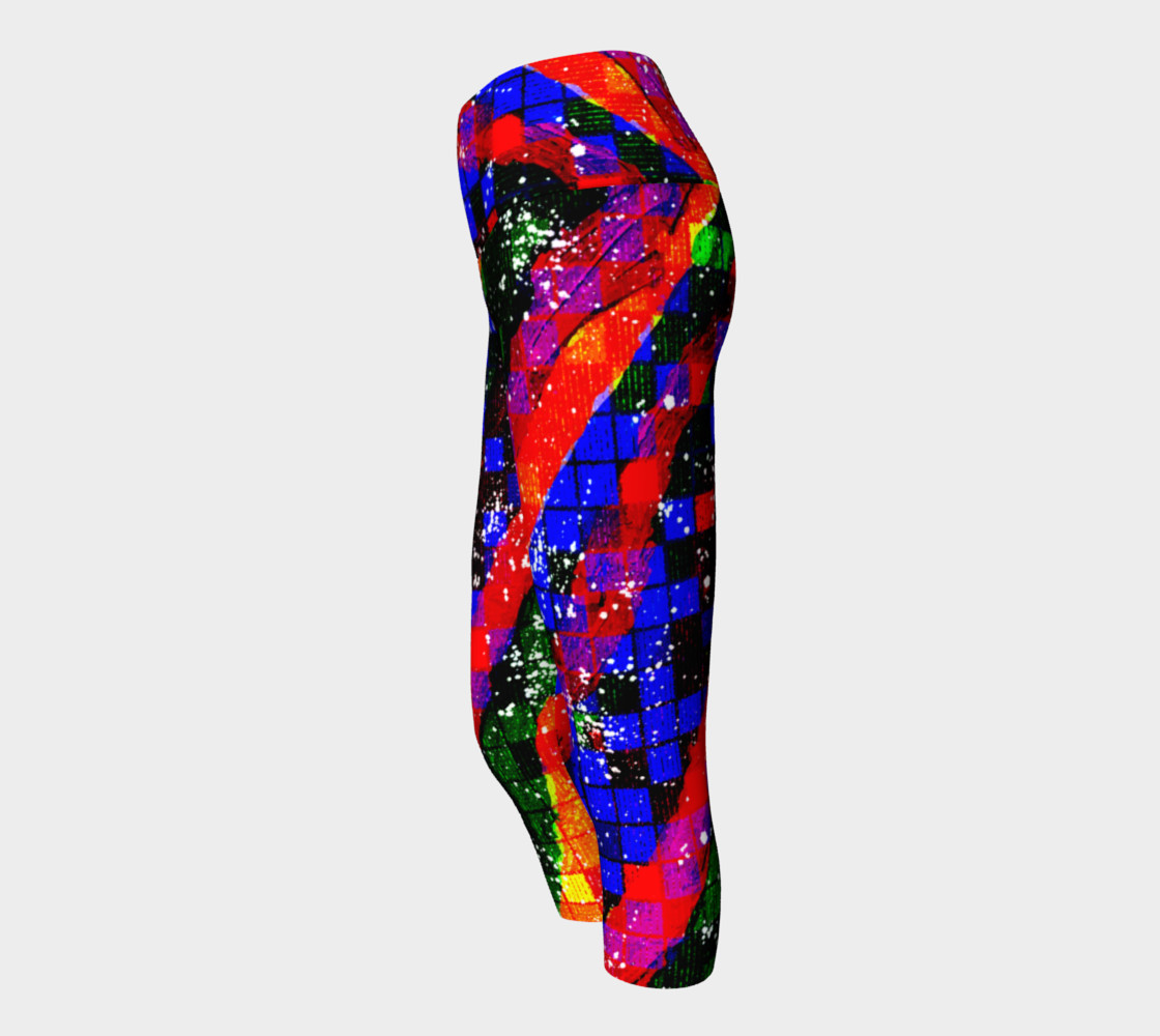 Fiery Colorful Grunge Squares and Stripes Capri Yoga Pants preview #2