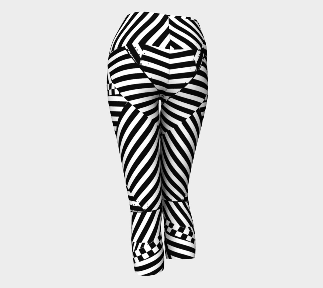 Black White Stripes Checkerboard Patchwork Capri Yoga Pants preview #3