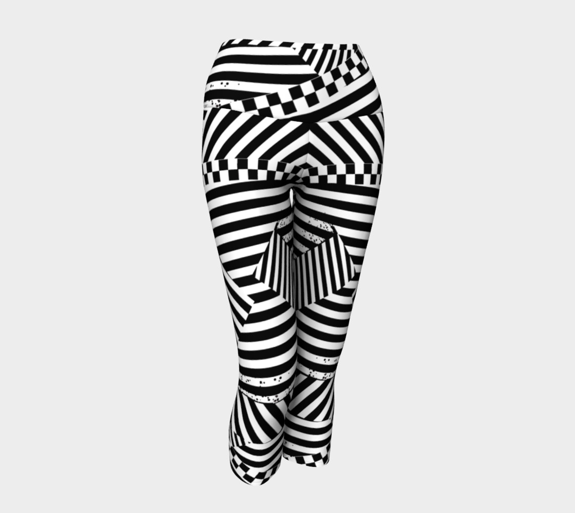 Black White Stripes Checkerboard Patchwork Capri Yoga Pants preview #1
