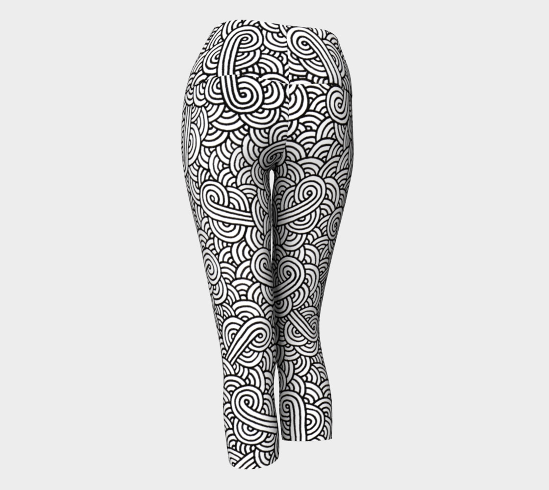 Black and white swirls doodles Yoga Capris preview #3