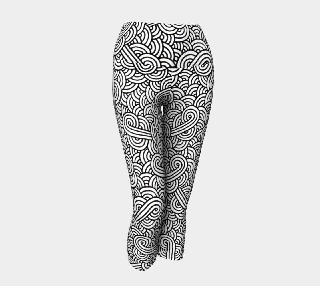 Black and white swirls doodles Yoga Capris preview #1