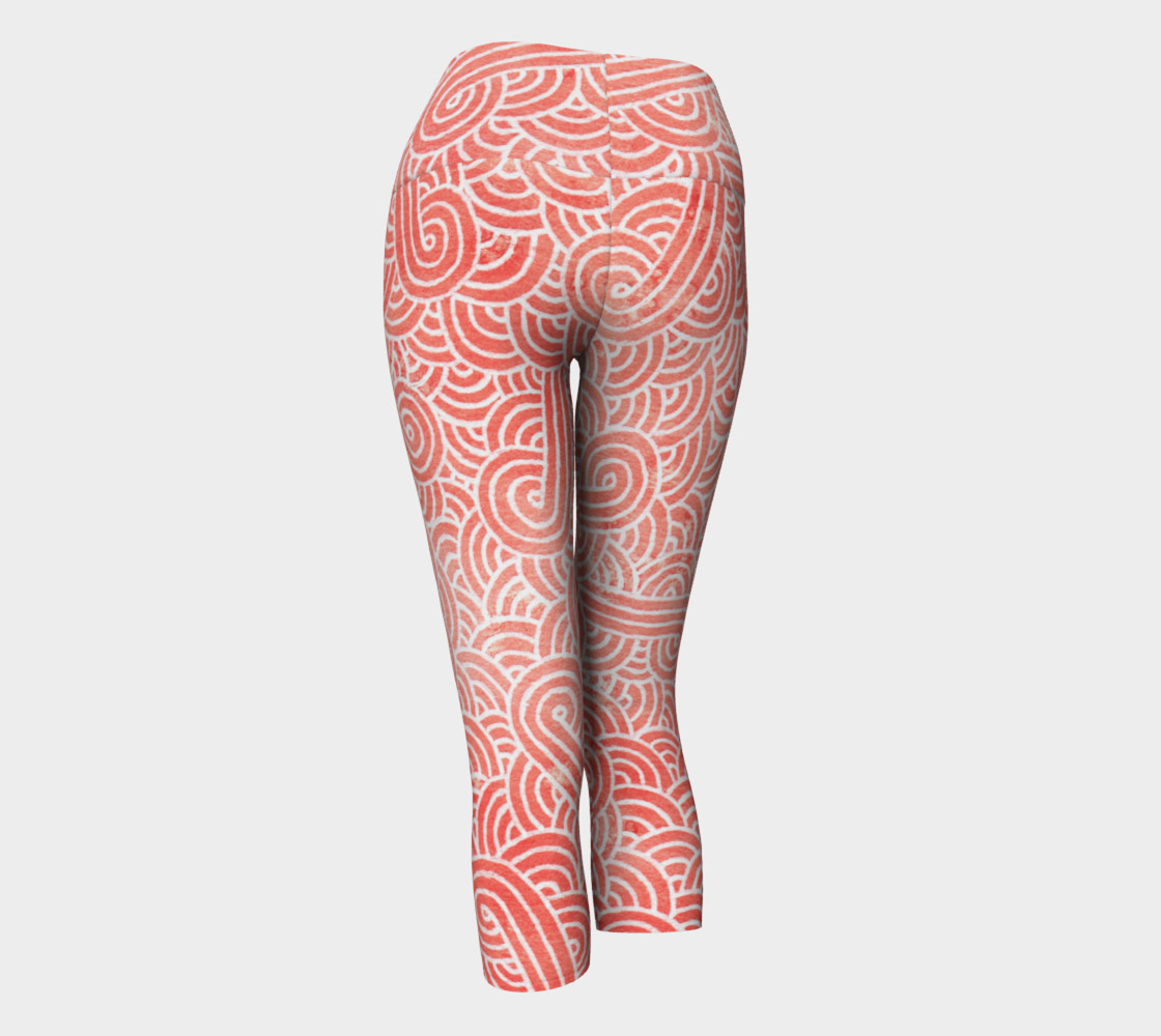 Peach echo and white swirls doodles Yoga Capris preview #3