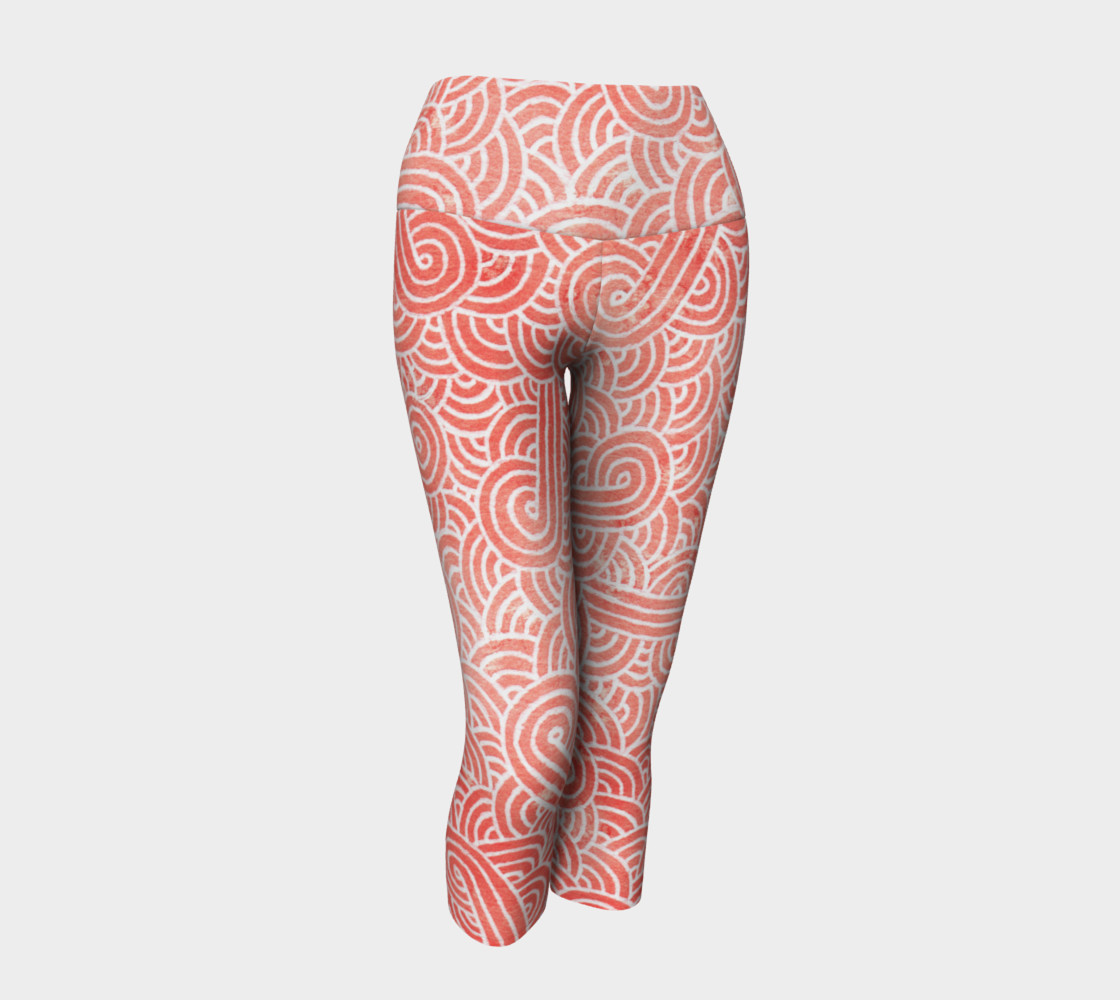 Peach echo and white swirls doodles Yoga Capris preview #1