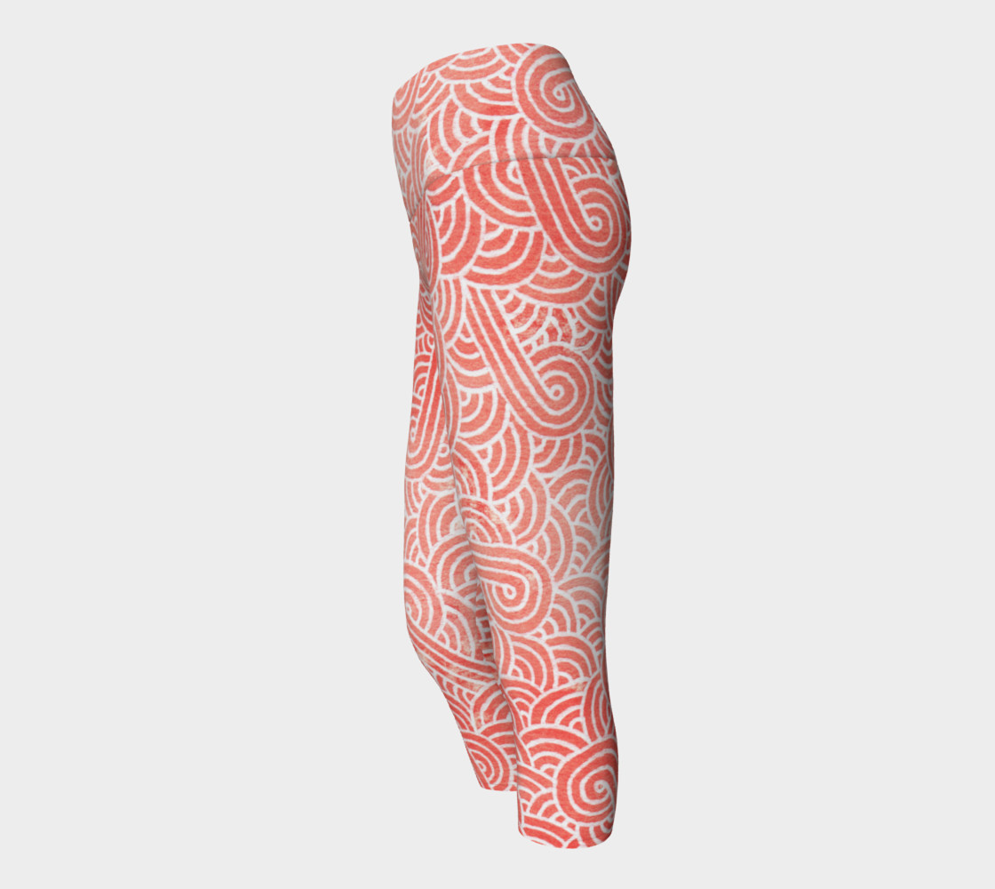 Peach echo and white swirls doodles Yoga Capris preview #2