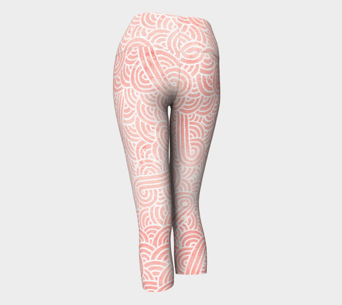 Rose quartz and white swirls doodles Yoga Capris preview #3