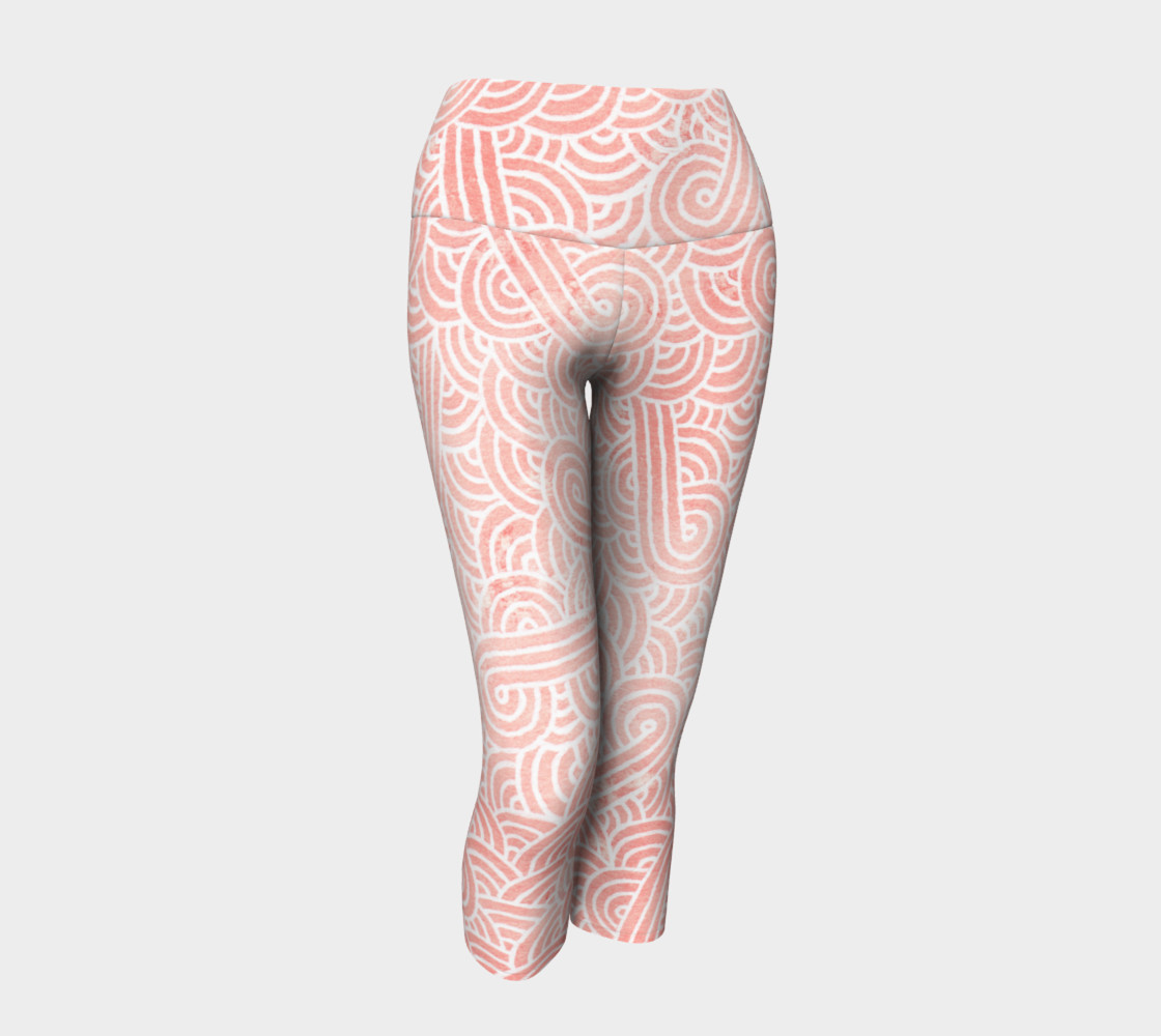 Rose quartz and white swirls doodles Yoga Capris preview #1