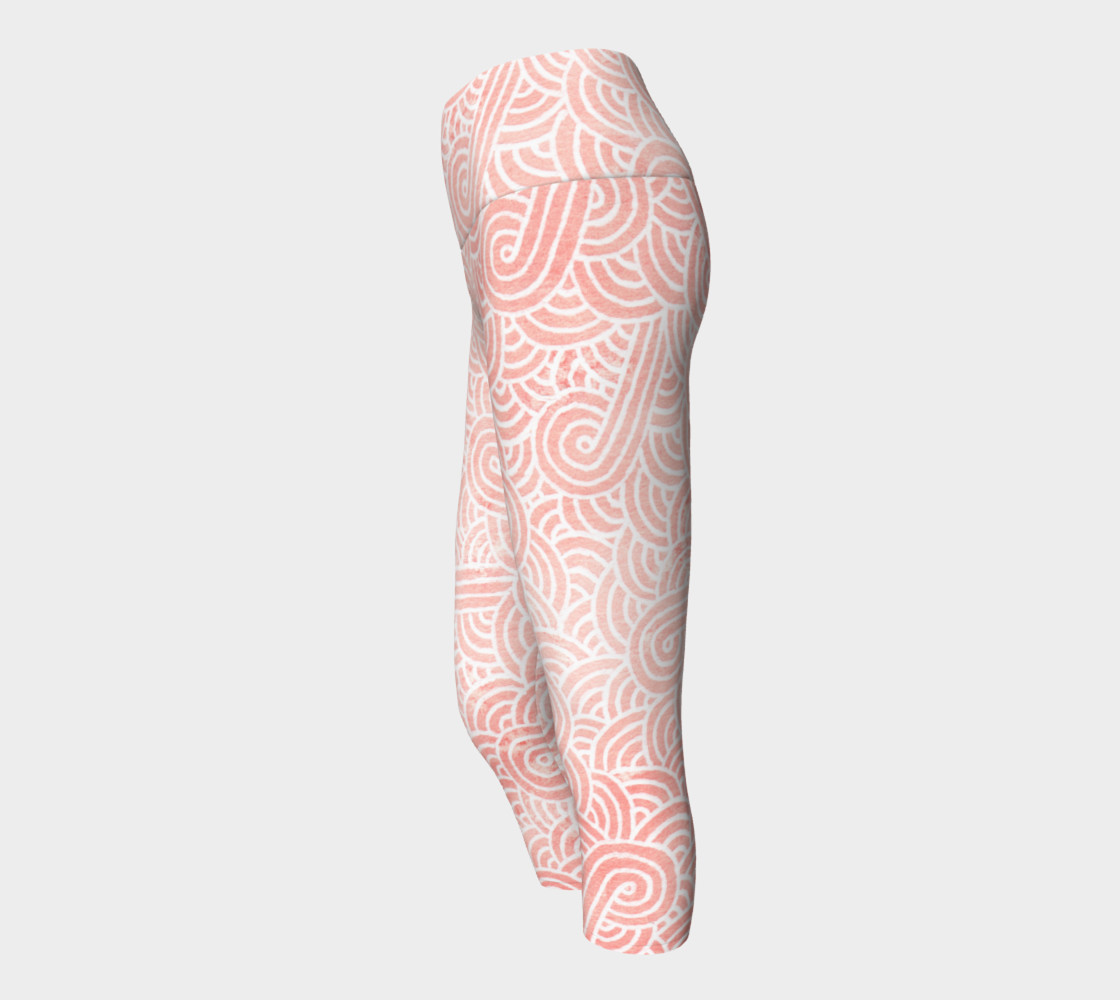 Rose quartz and white swirls doodles Yoga Capris preview #2