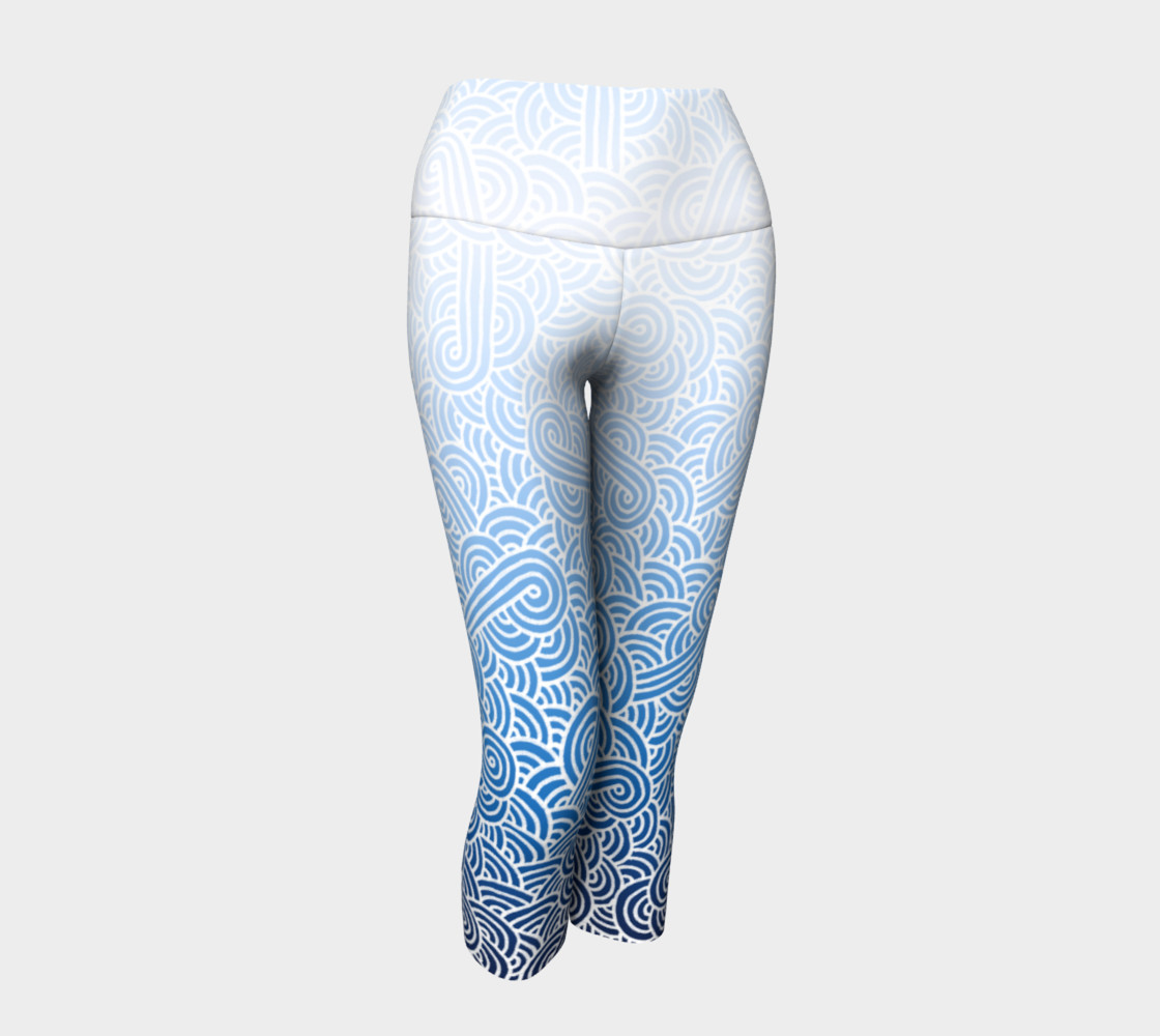 Ombre blue and white swirls doodles Yoga Capris preview #1