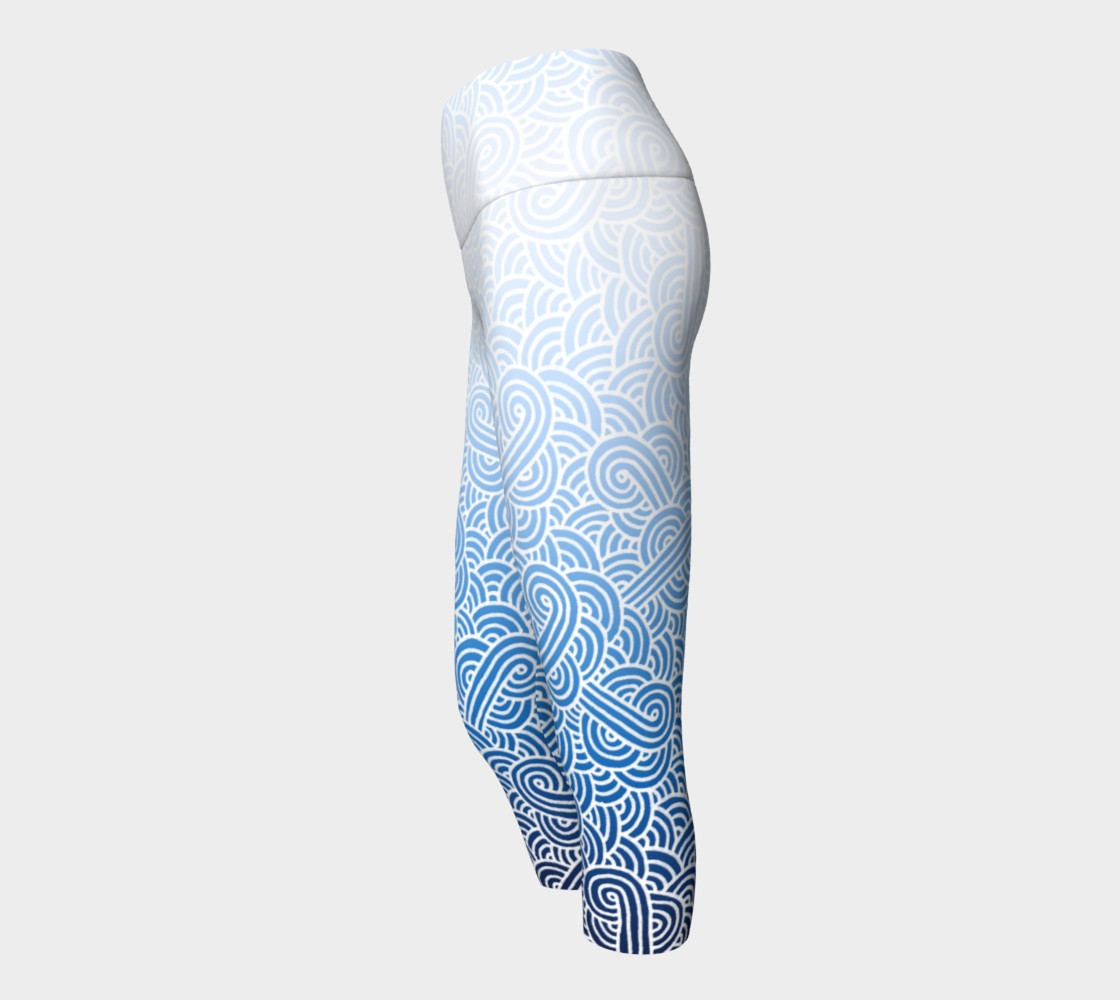 Ombre blue and white swirls doodles Yoga Capris preview #2