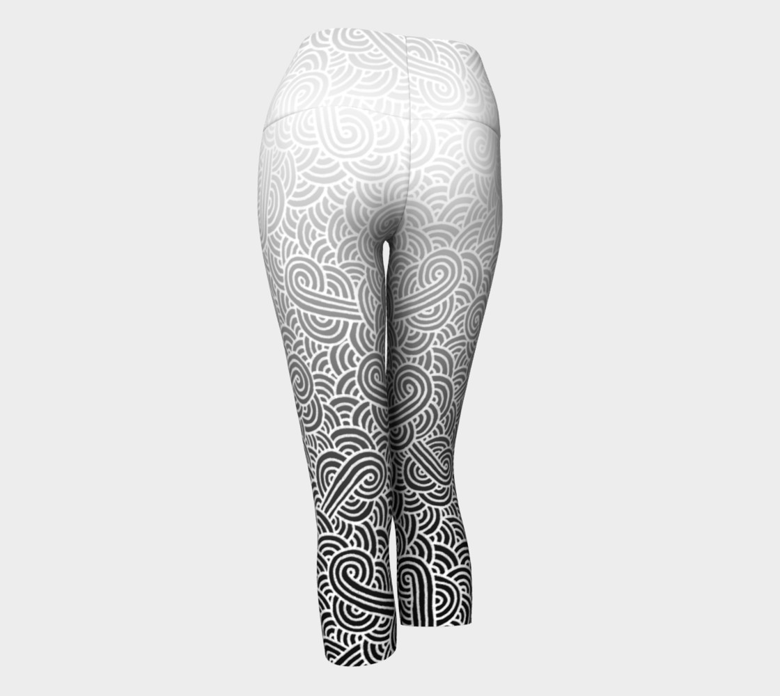 Ombre black and white swirls doodles Yoga Capris preview #3
