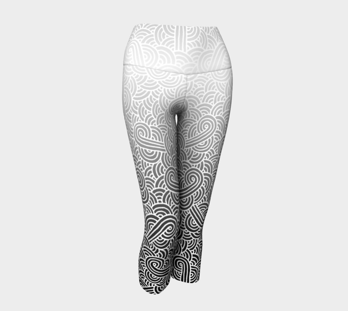 Ombre black and white swirls doodles Yoga Capris preview #1