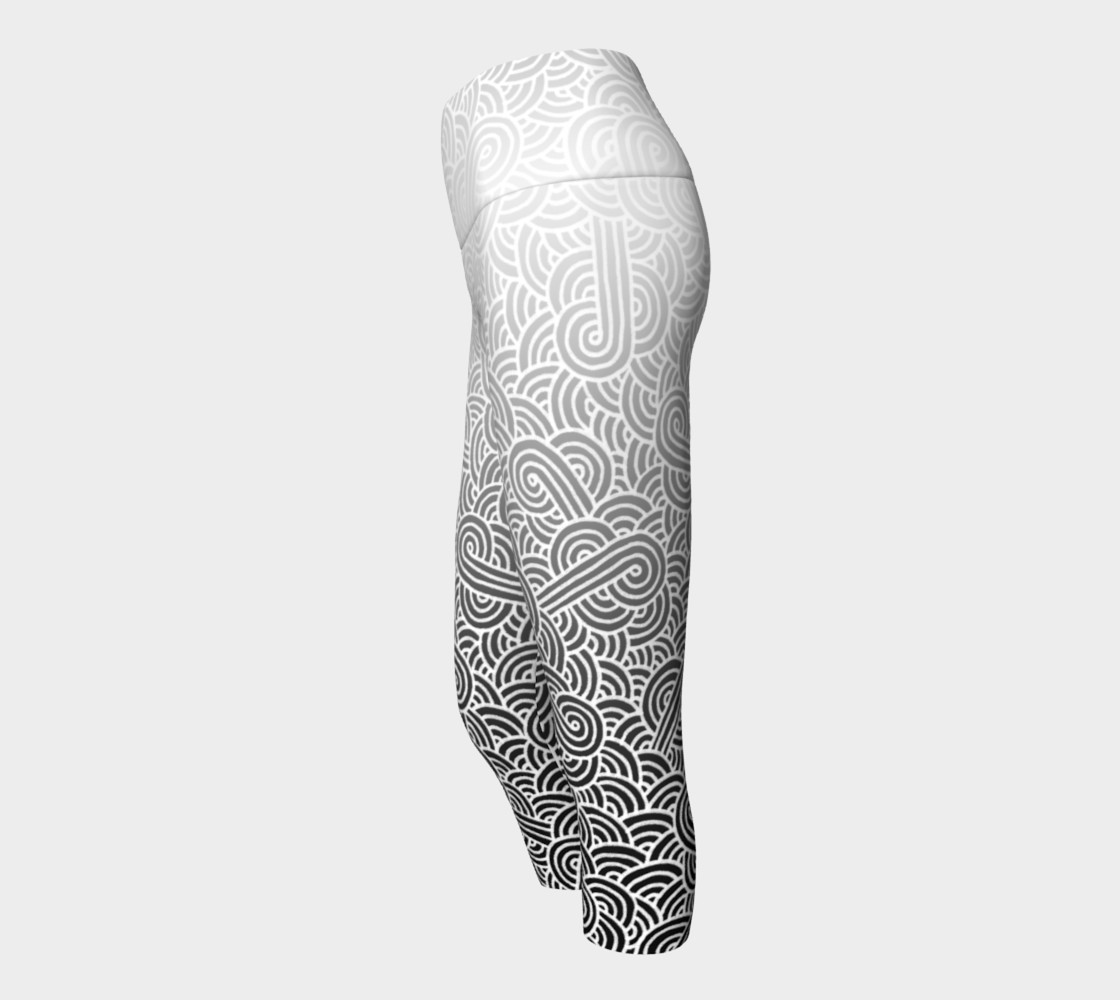Ombre black and white swirls doodles Yoga Capris preview #2