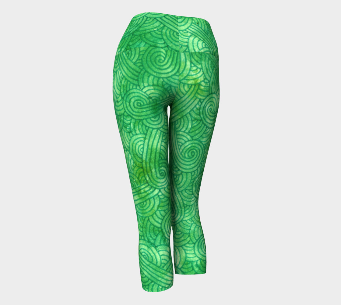 Green swirls doodles Yoga Capris preview #3