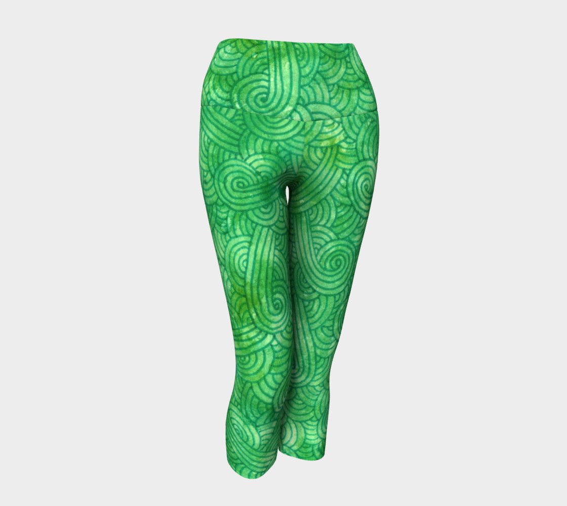 Green swirls doodles Yoga Capris preview #1