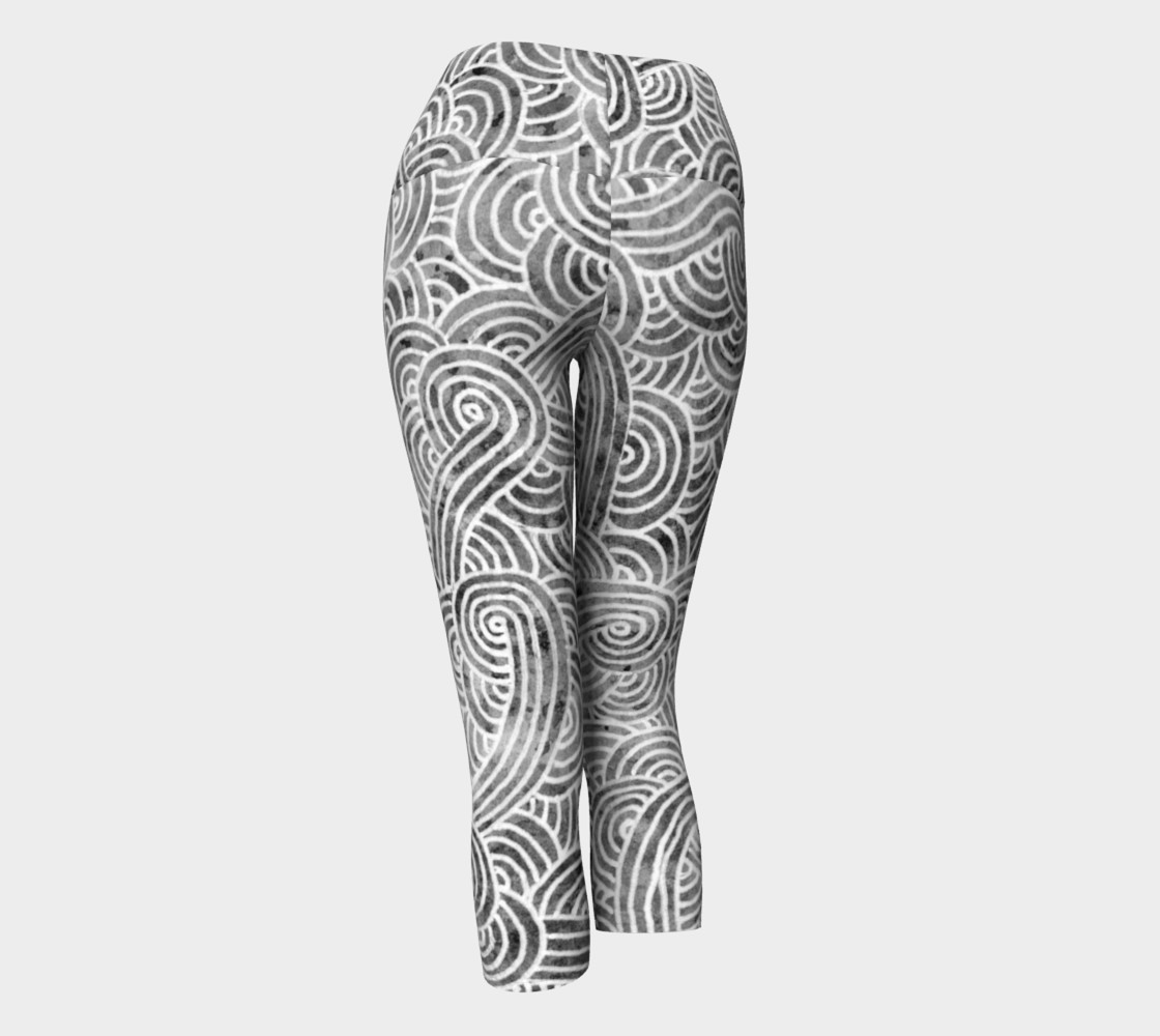 Grey and white swirls doodles Yoga Capris preview #3