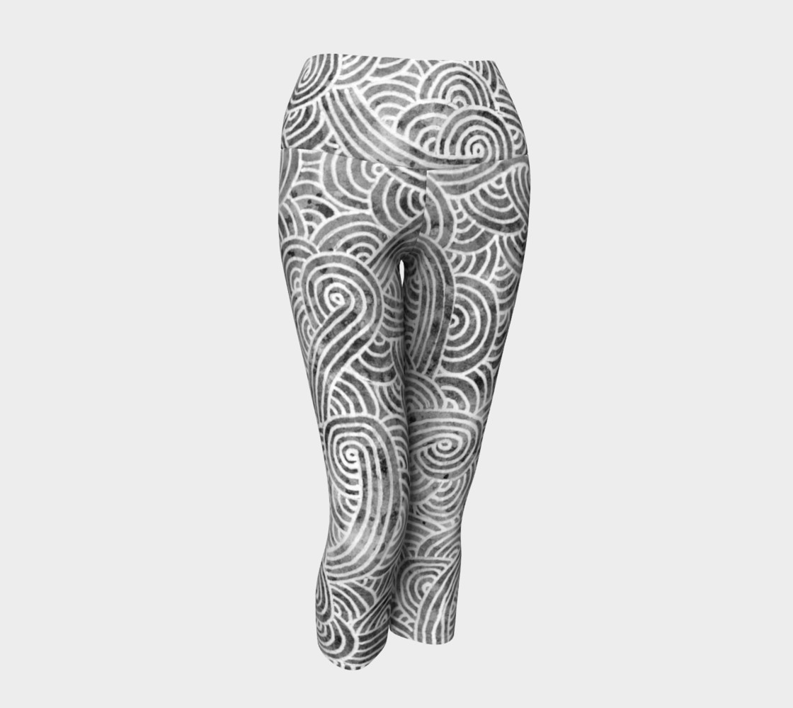 Grey and white swirls doodles Yoga Capris preview #1